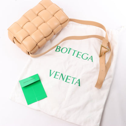 Bottega Veneta Padded Cassette Maxi Intrecciato Leather Shoulder Bag in Beige