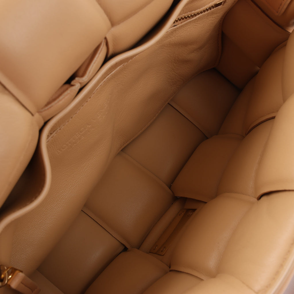 Bottega Veneta Padded Cassette Maxi Intrecciato Leather Shoulder Bag in Beige