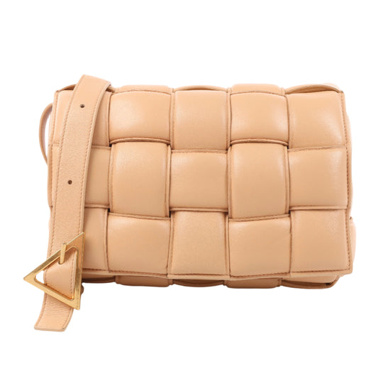 Bottega Veneta Padded Cassette Maxi Intrecciato Leather Shoulder Bag in Beige