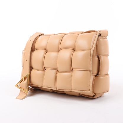 Bottega Veneta Padded Cassette Maxi Intrecciato Leather Shoulder Bag in Beige