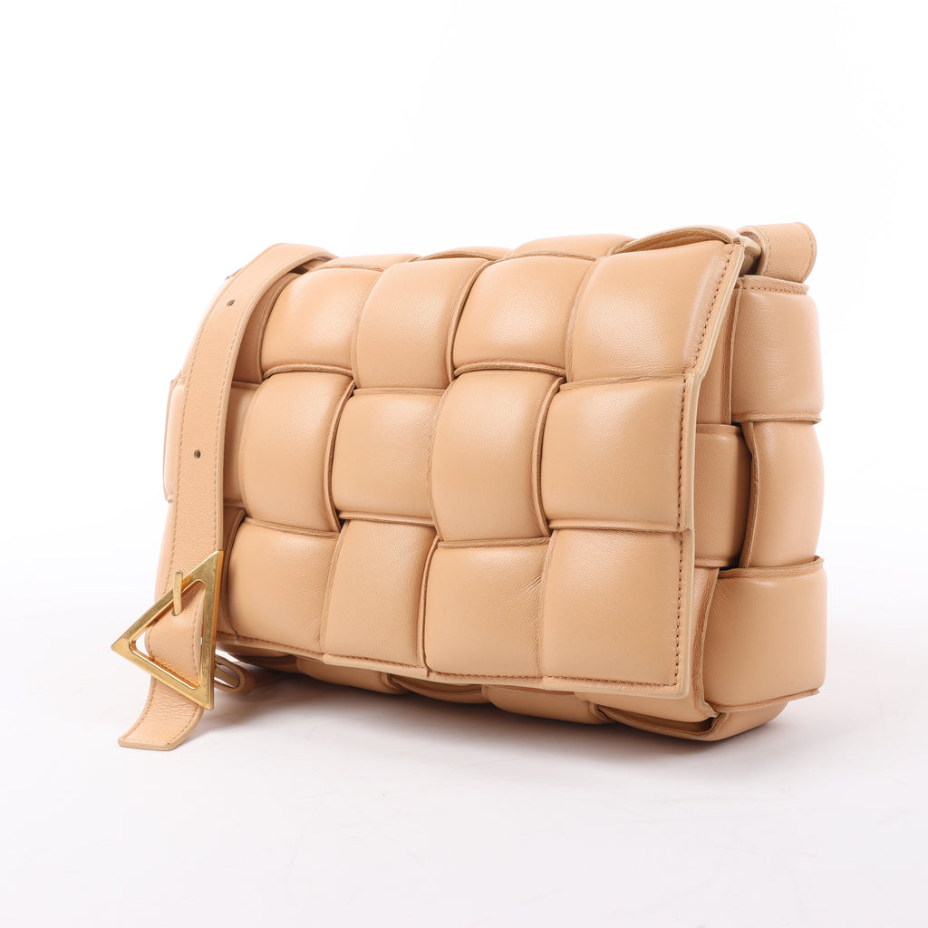 Bottega Veneta Padded Cassette Maxi Intrecciato Leather Shoulder Bag in Beige