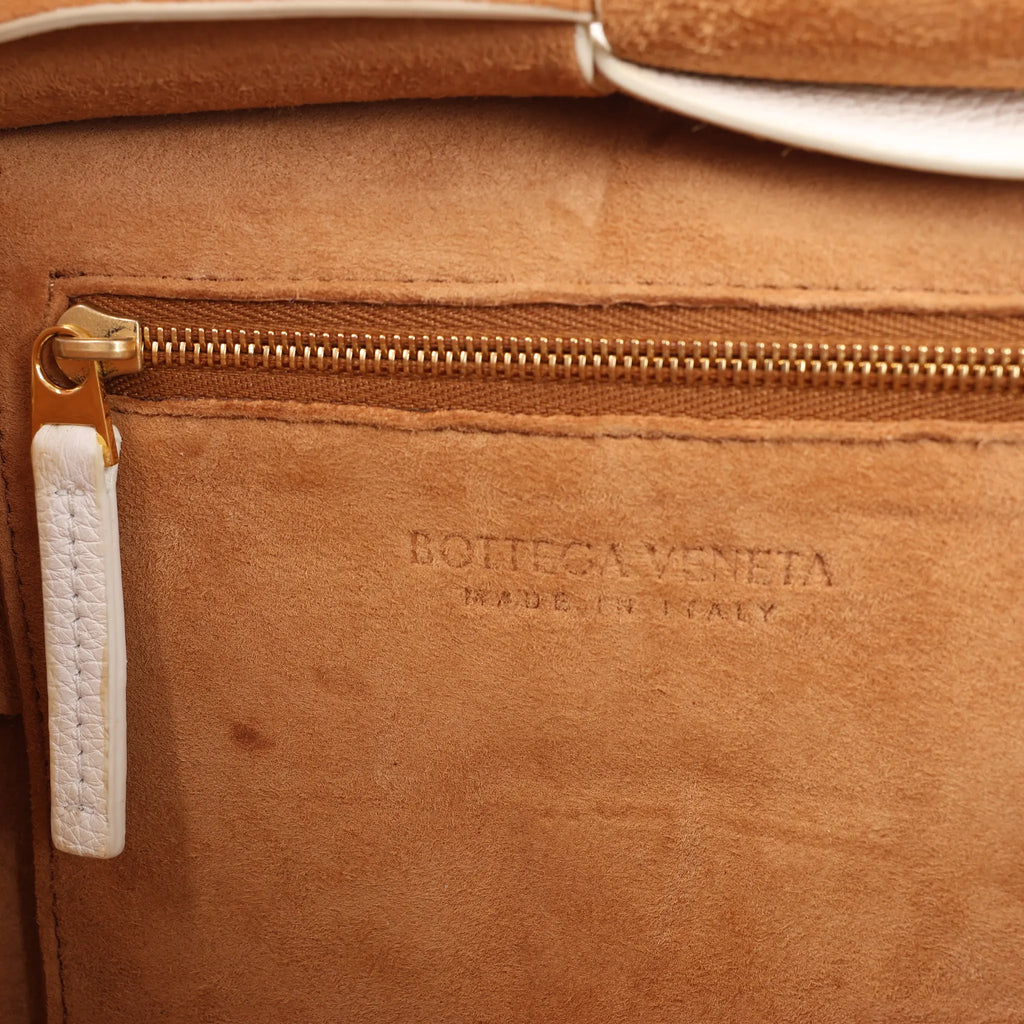 Bottega Veneta Arco Mini Leather Maxi Intrecciato 2Way Handbag in White