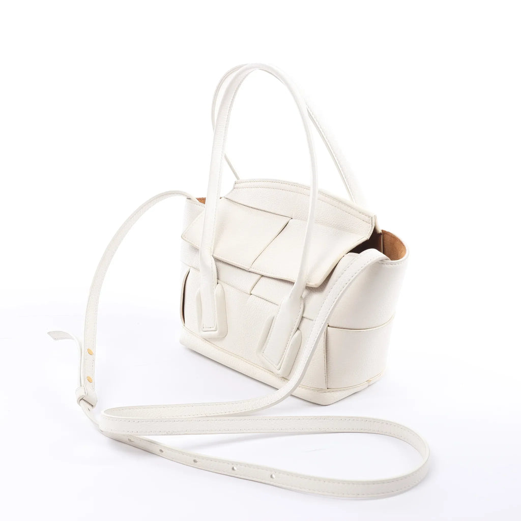 Bottega Veneta Arco Mini Leather Maxi Intrecciato 2Way Handbag in White