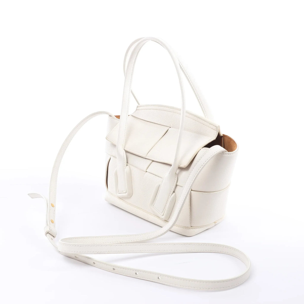 Bottega Veneta Arco Mini Leather Maxi Intrecciato 2Way Handbag in White