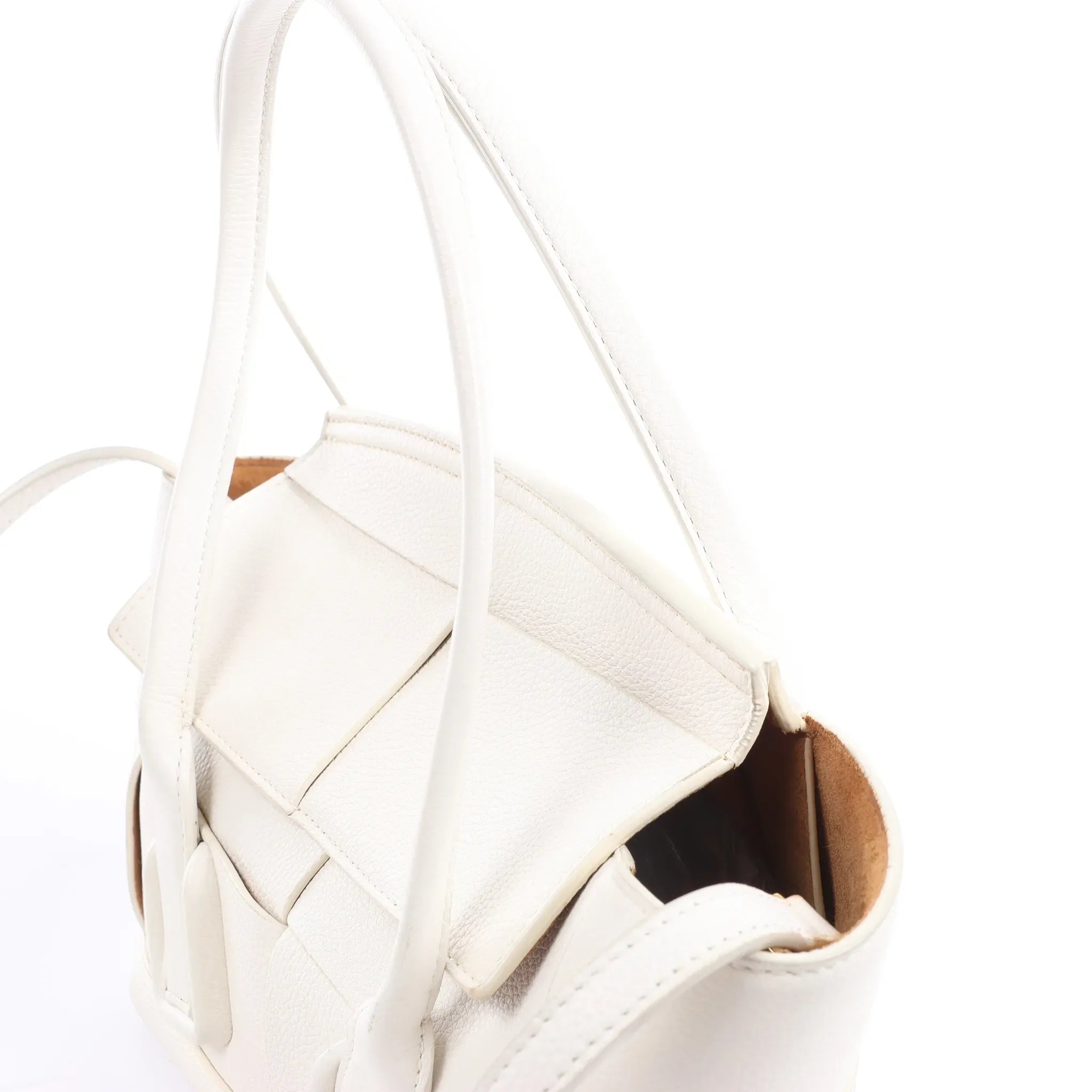 Bottega Veneta Arco Mini Leather Maxi Intrecciato 2Way Handbag in White