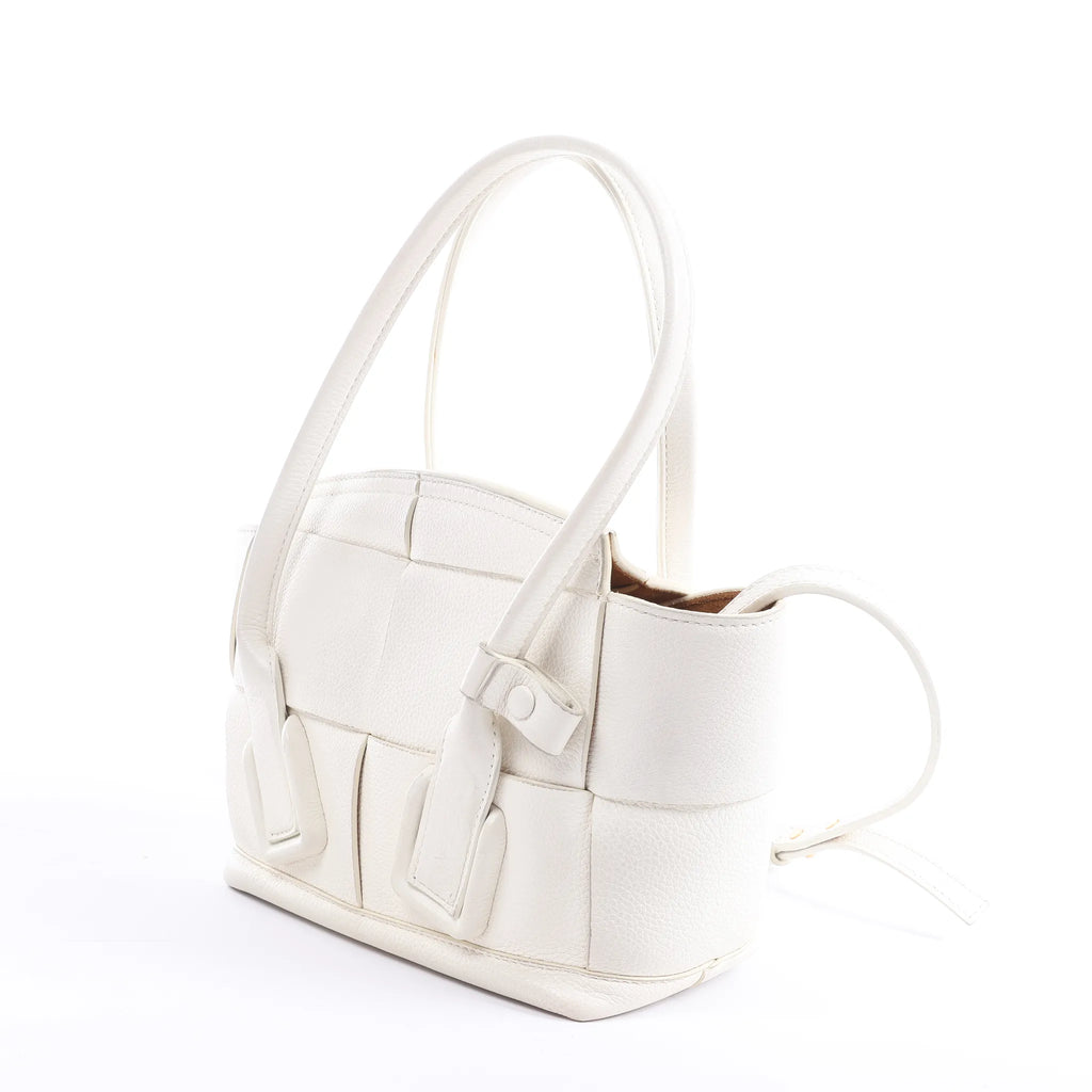 Bottega Veneta Arco Mini Leather Maxi Intrecciato 2Way Handbag in White