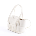 Bottega Veneta Arco Mini Leather Maxi Intrecciato 2Way Handbag in White