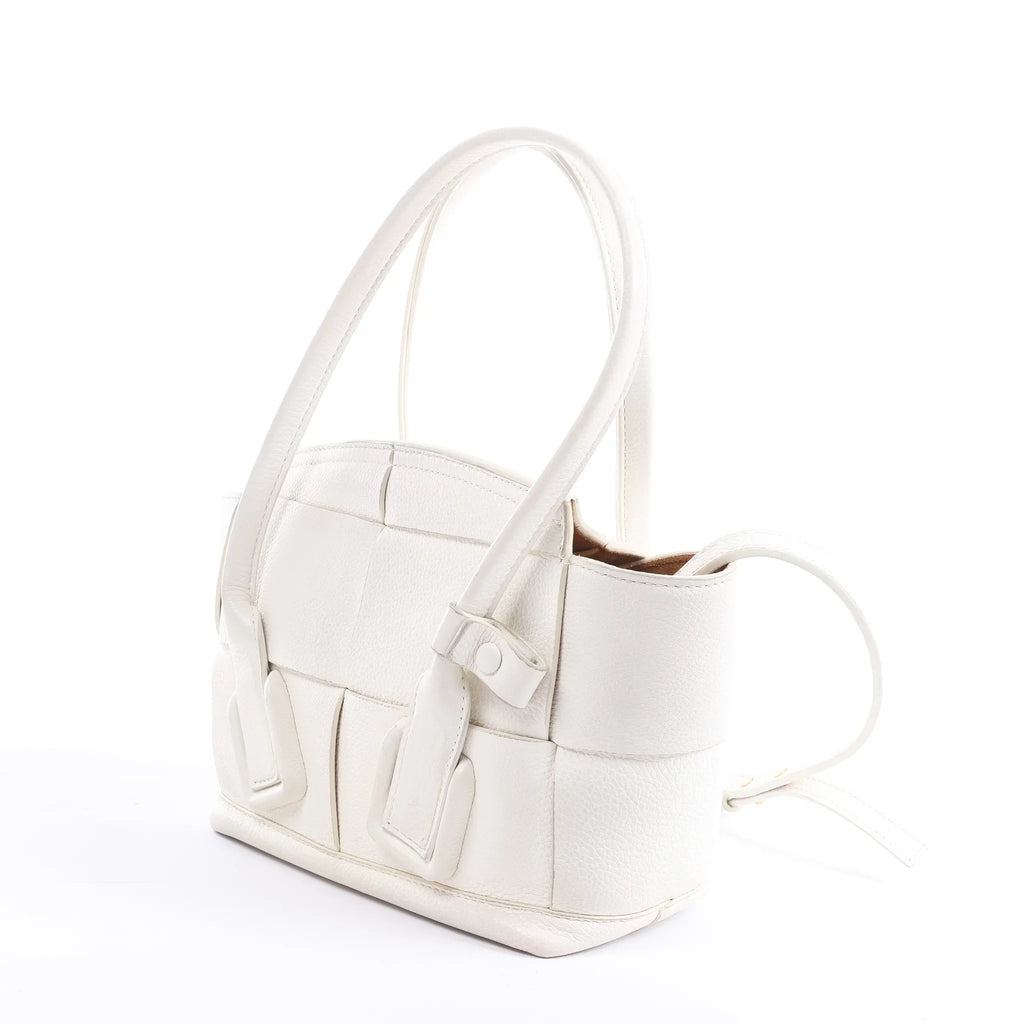 Bottega Veneta Arco Mini Leather Maxi Intrecciato 2Way Handbag in White
