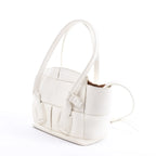 Bottega Veneta Arco Mini Leather Maxi Intrecciato 2Way Handbag in White