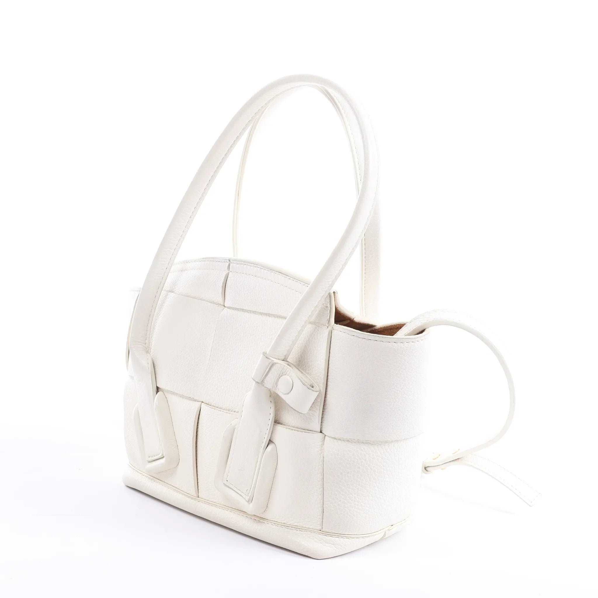 Bottega Veneta Arco Mini Leather Maxi Intrecciato 2Way Handbag in White