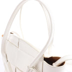 Bottega Veneta Arco Mini Leather Maxi Intrecciato 2Way Handbag in White