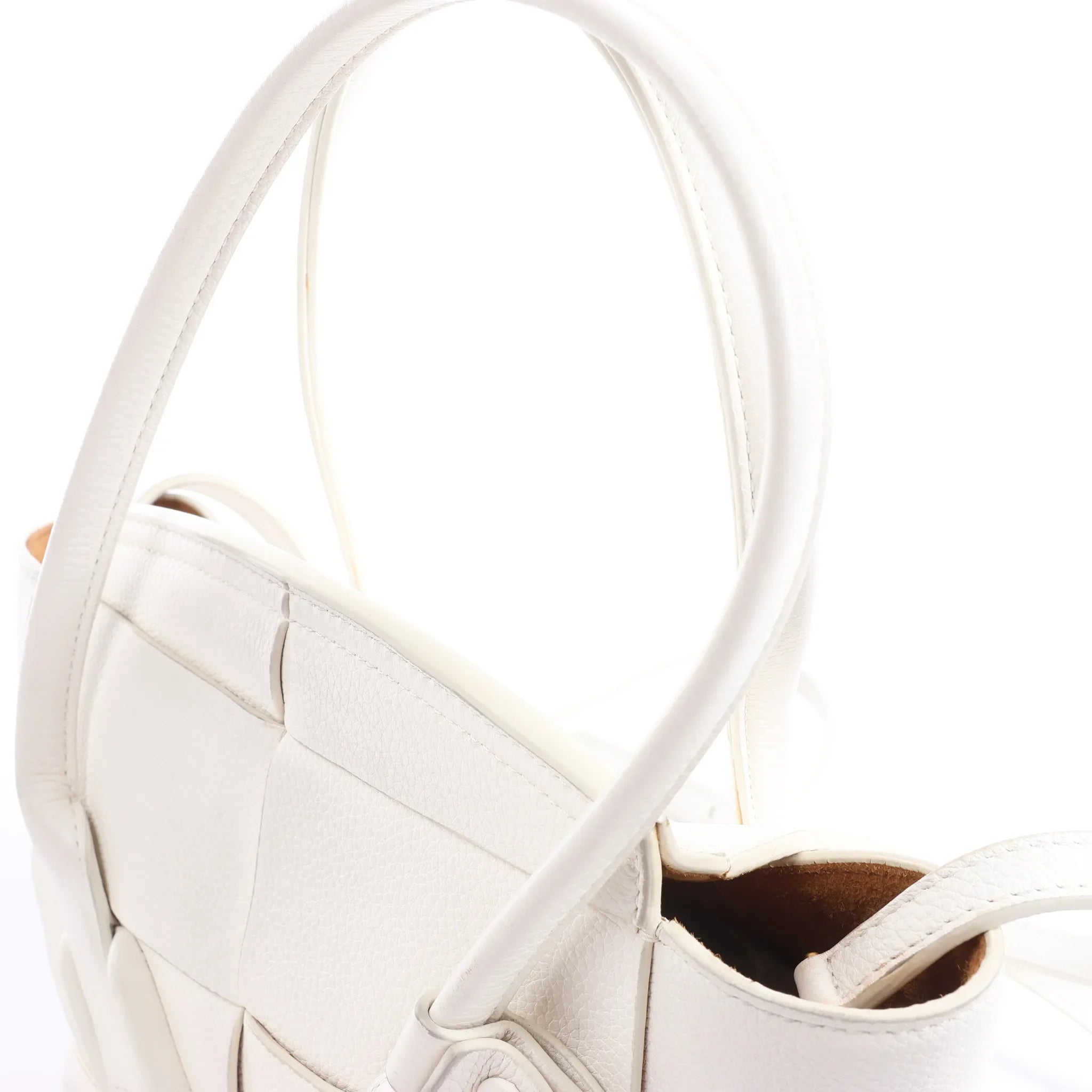 Bottega Veneta Arco Mini Leather Maxi Intrecciato 2Way Handbag in White