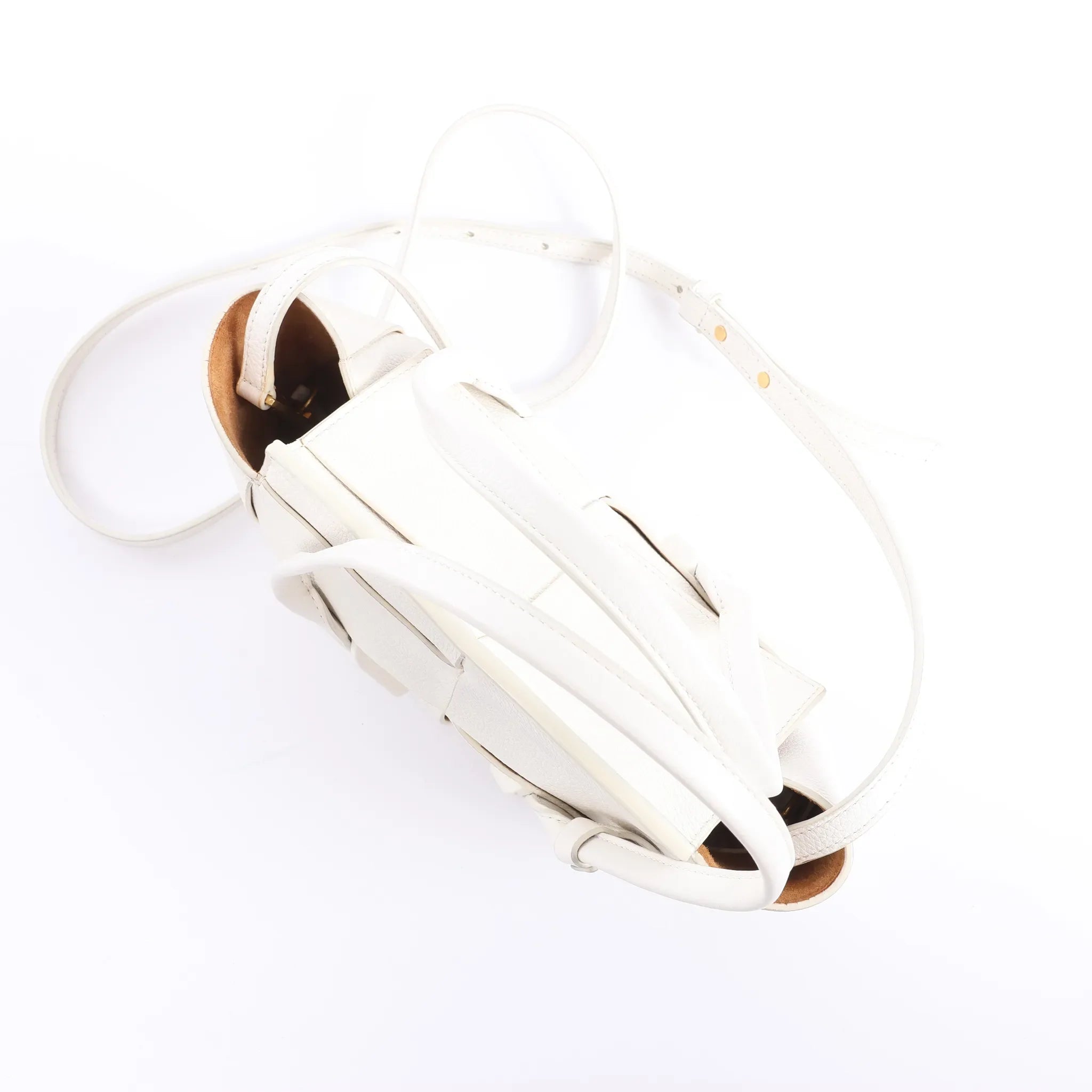 Bottega Veneta Arco Mini Leather Maxi Intrecciato 2Way Handbag in White