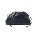 Bottega Veneta The Pouch Mini black leather crossbody bag with a softly gathered top and slim knotted shoulder strap.