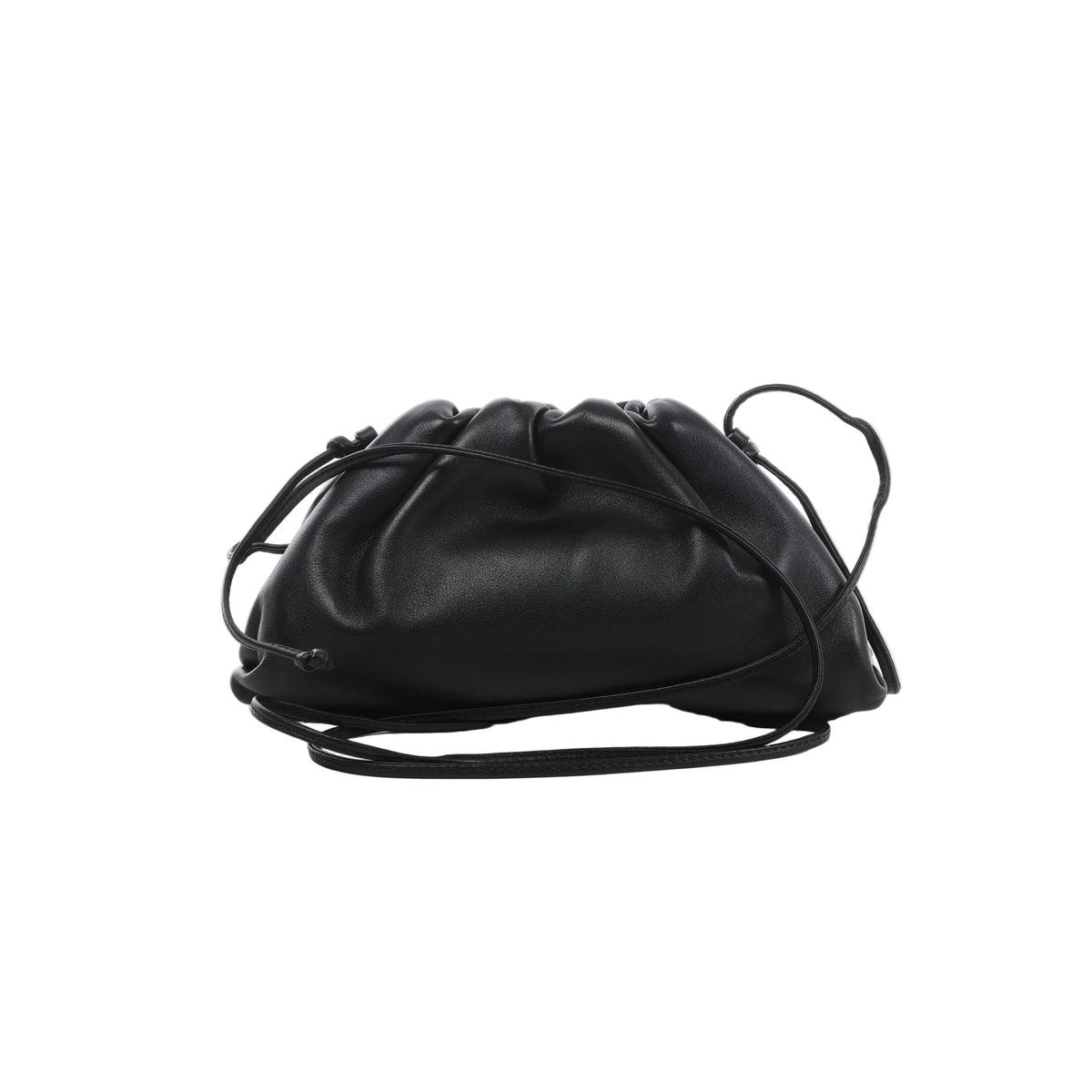 Black Bottega Veneta Mini The Pouch leather crossbody bag with a soft gathered shape and slim leather shoulder strap.