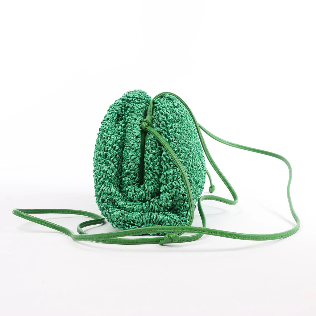 Bottega Veneta The Pouch Mini Raffia x Leather Crossbody bag in Green