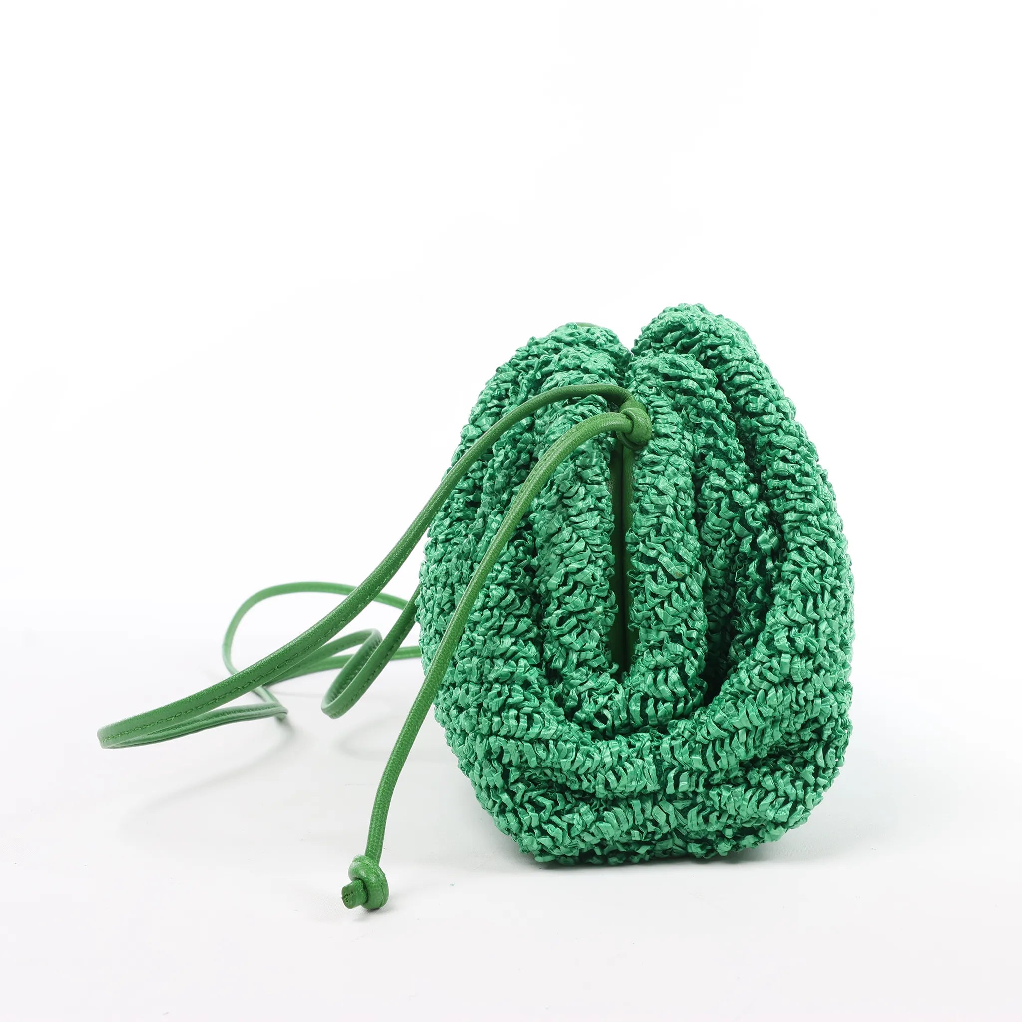 Bottega Veneta The Pouch Mini Raffia x Leather Crossbody bag in Green