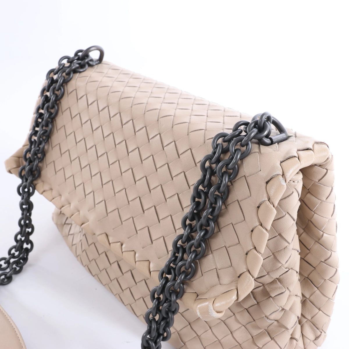 Bottega Veneta Olympia Intrecciato Leather Chain Shoulder Bag in Beige
