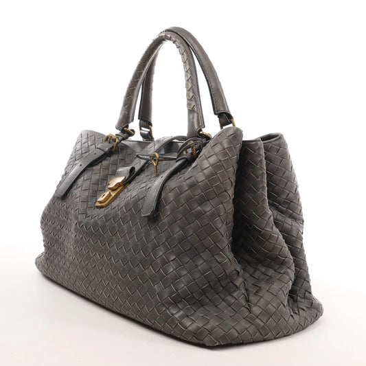 Bottega Veneta Intrecciato Roma Leather Handbag in Gray