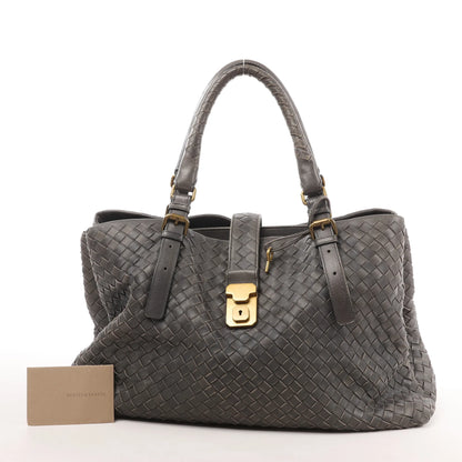 Bottega Veneta Intrecciato Roma Leather Handbag in Gray