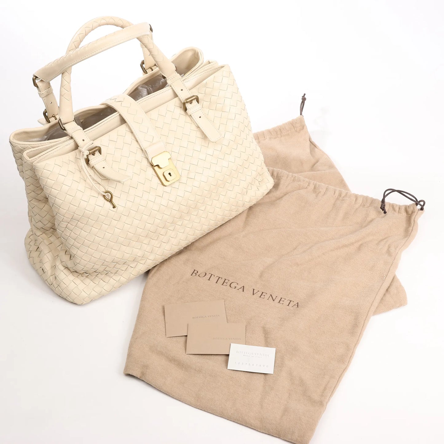 Bottega Veneta Intrecciato Roma Leather Handbag in Beige 171265