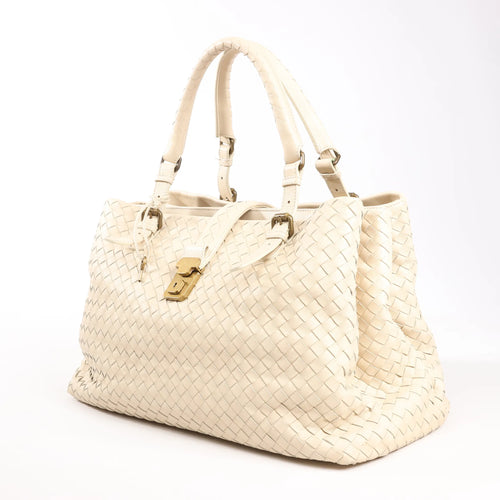 Bottega Veneta Bolso de mano de cuero Intrecciato Roma en beige 171265