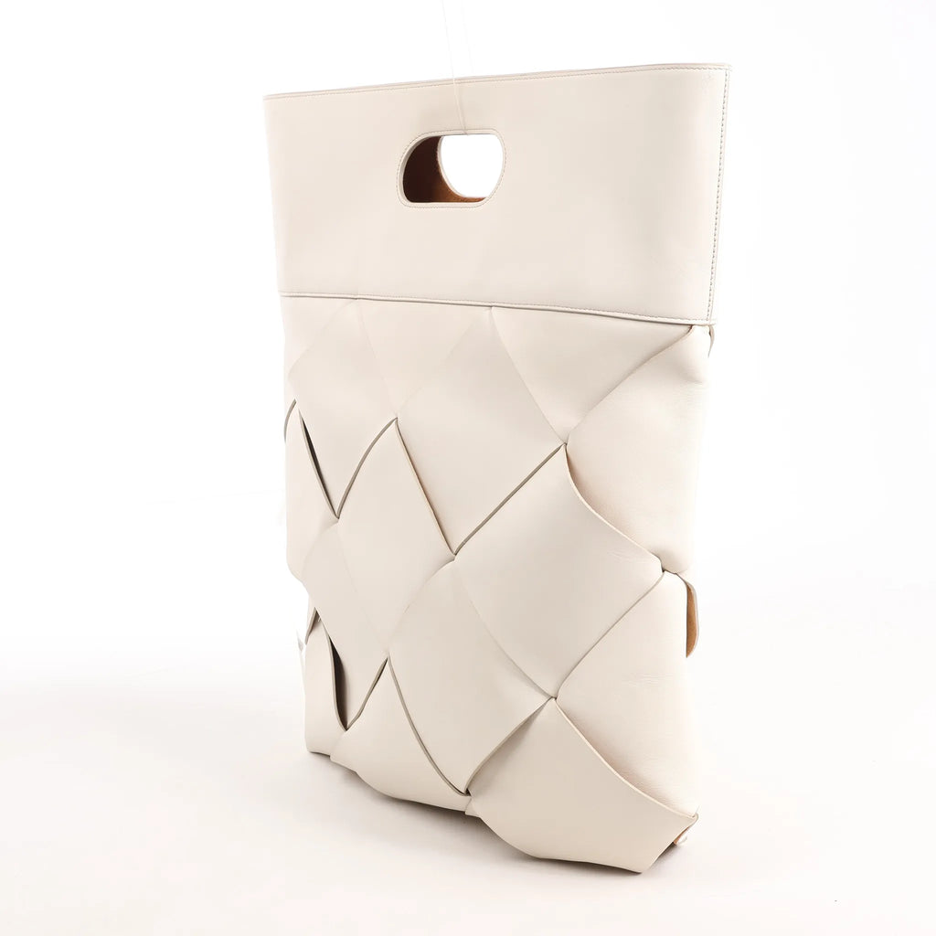 Bottega Veneta Slip Maxi Intrecciato Leather Handbag in White
