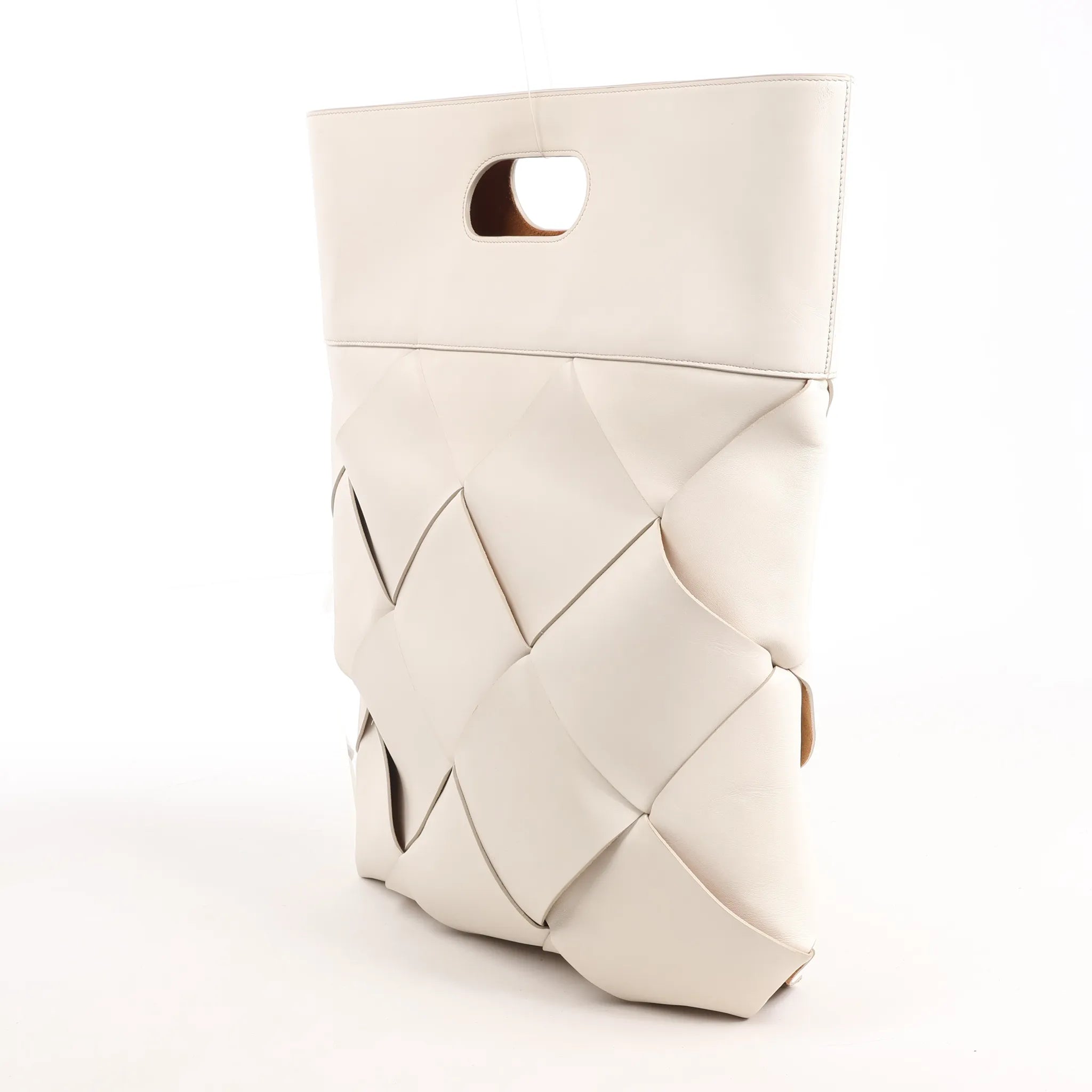 Bottega Veneta Slip Maxi Intrecciato Leather Handbag in White