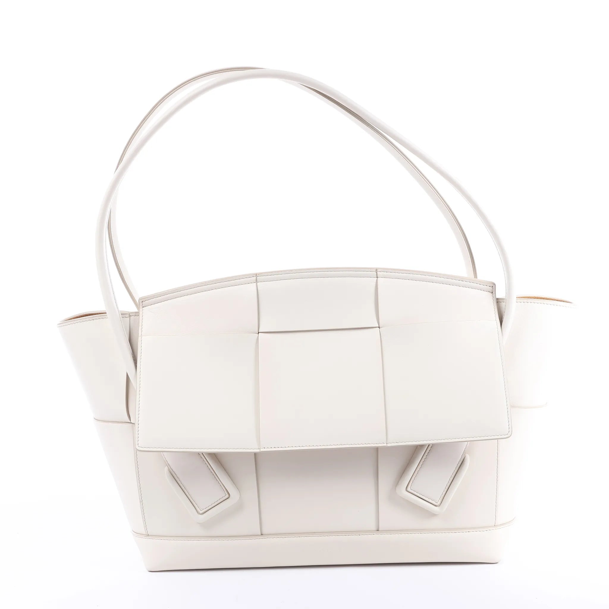 Bottega Veneta Arco Leather Maxi Intrecciato Handbag in White