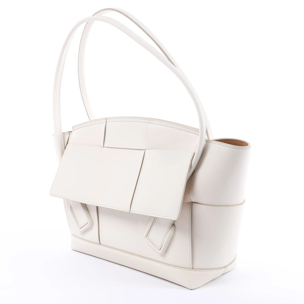 Bottega Veneta Arco Leather Maxi Intrecciato Handbag in White