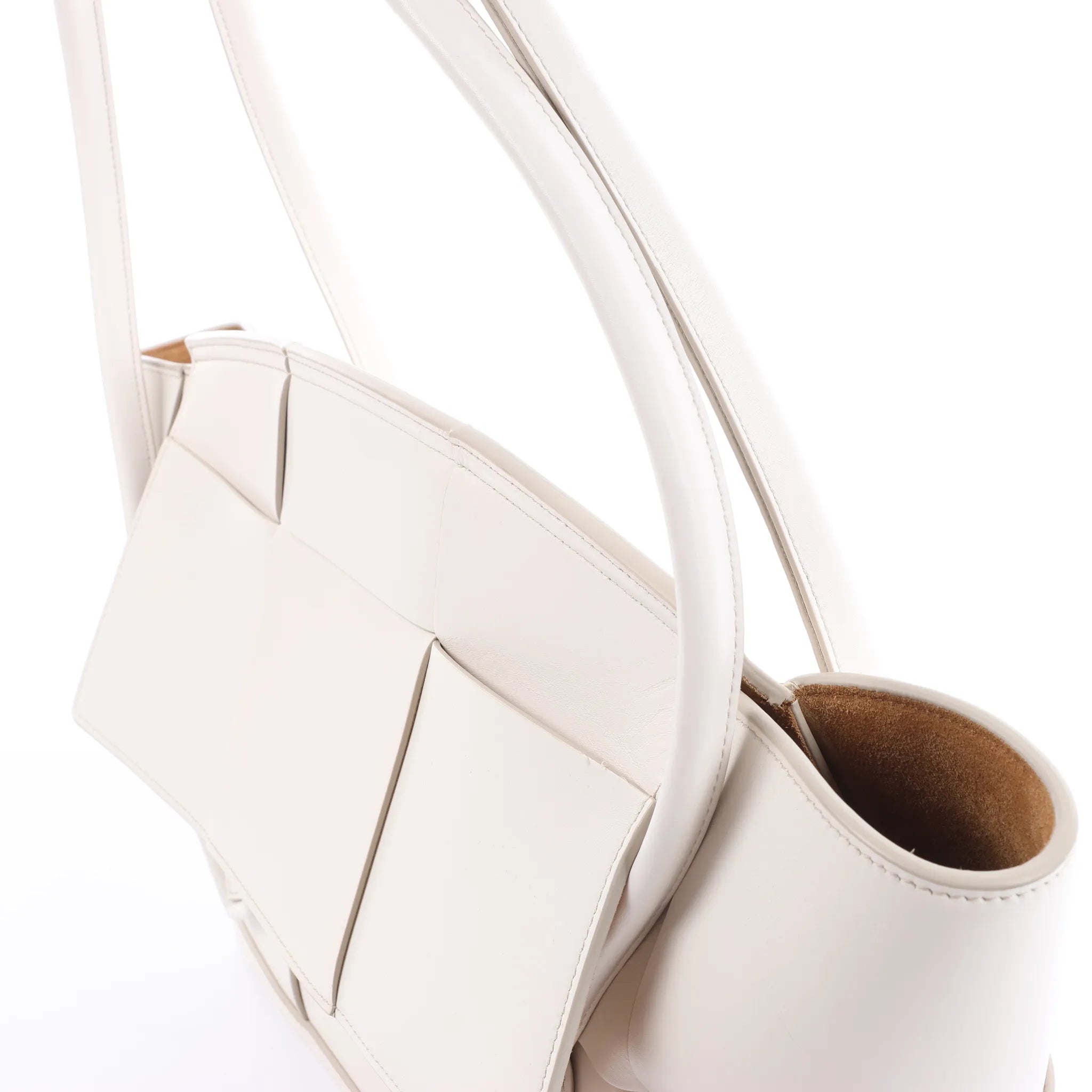 Bottega Veneta Arco Leather Maxi Intrecciato Handbag in White