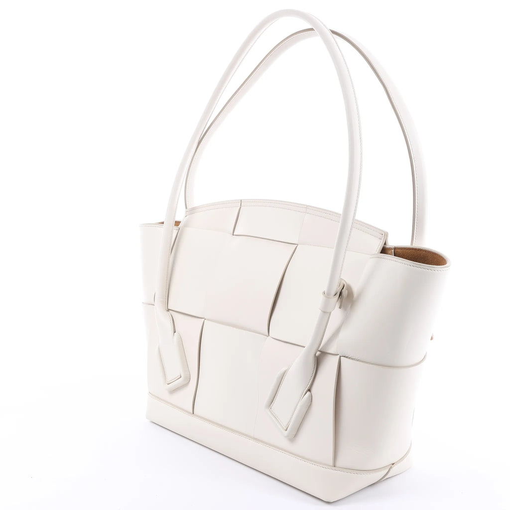 Bottega Veneta Arco Leather Maxi Intrecciato Handbag in White