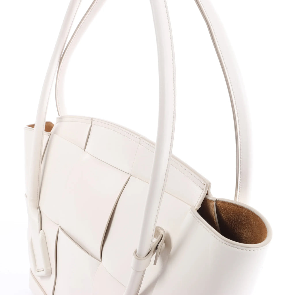 Bottega Veneta Arco Leather Maxi Intrecciato Handbag in White