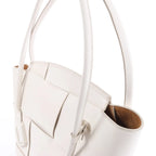 Bottega Veneta Arco Leather Maxi Intrecciato Handbag in White