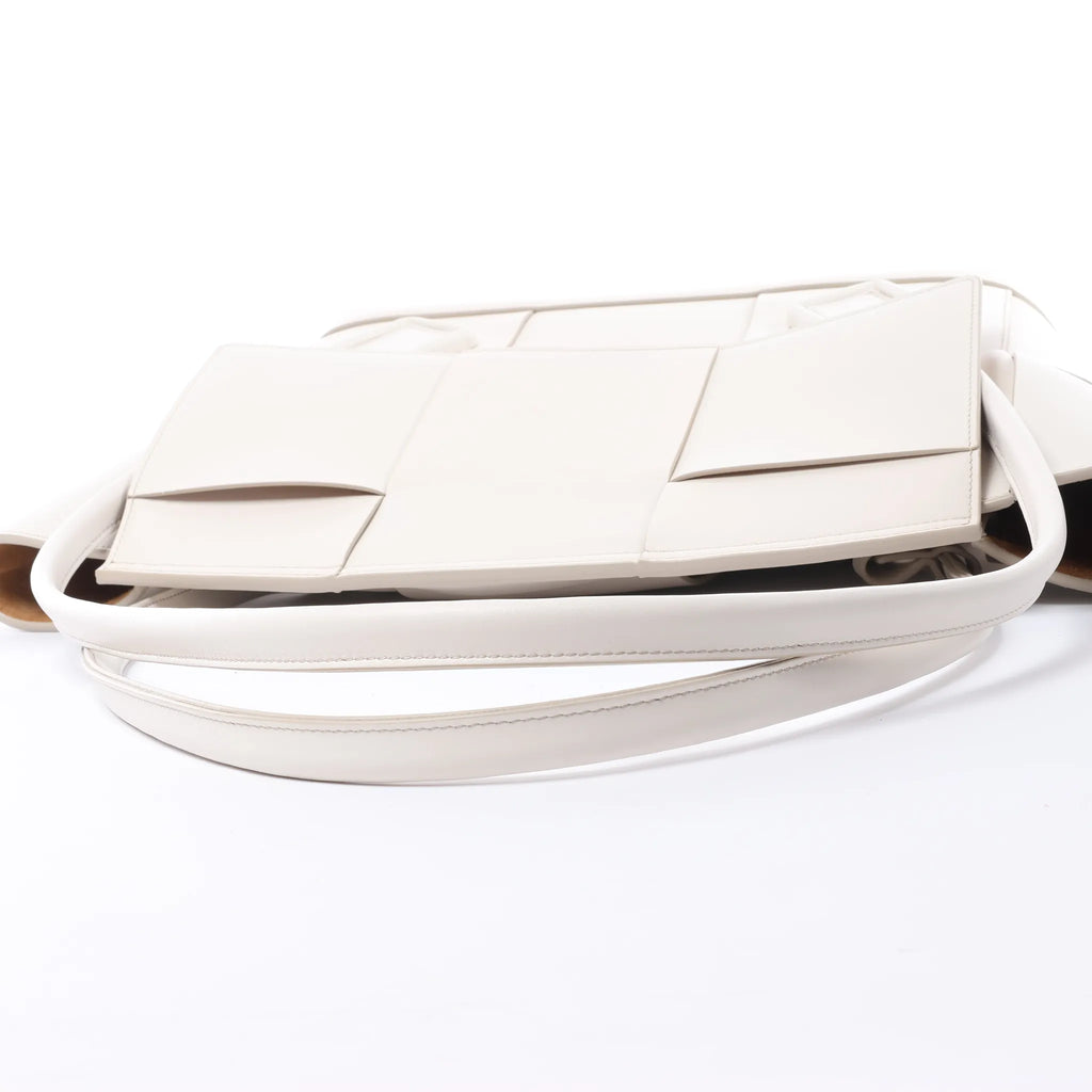 Bottega Veneta Arco Leather Maxi Intrecciato Handbag in White