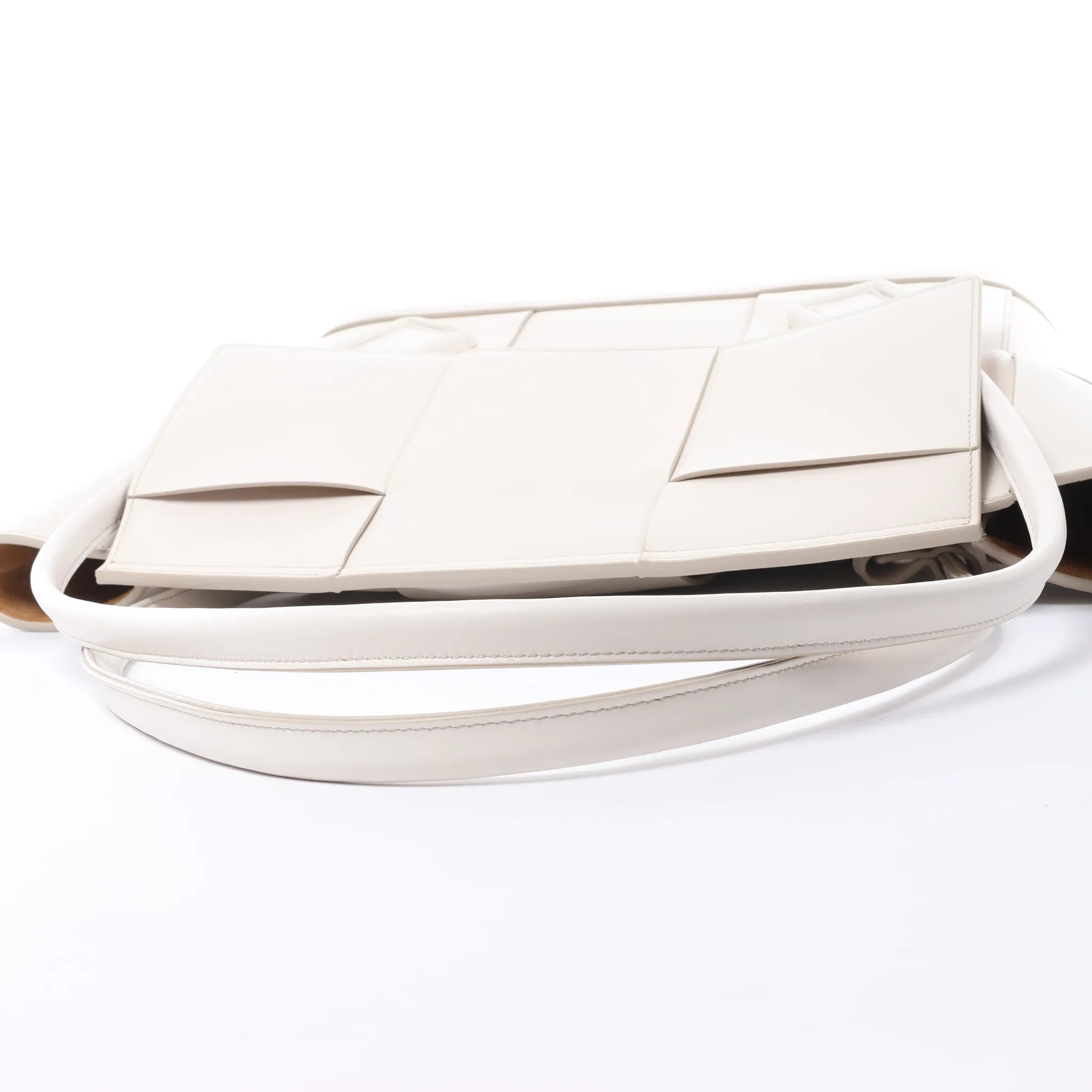Bottega Veneta Arco Leather Maxi Intrecciato Handbag in White