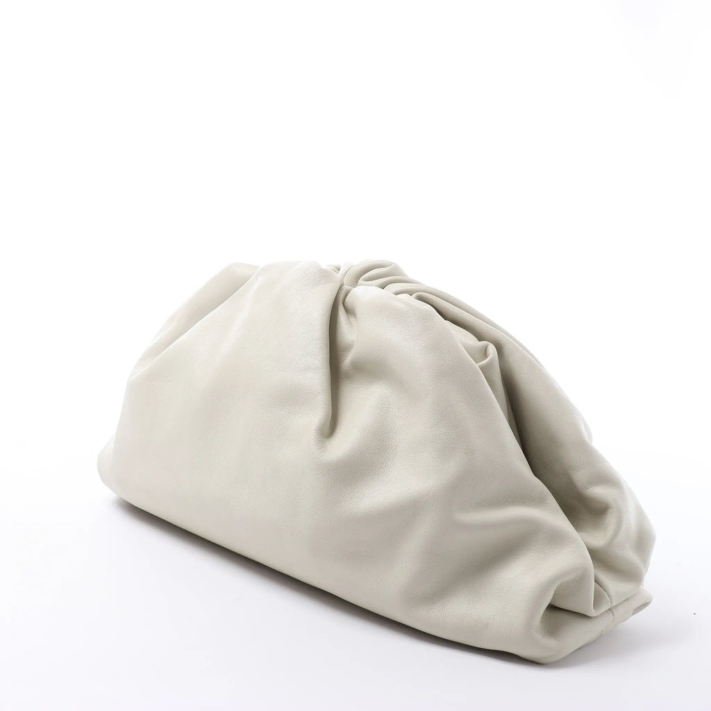 Bottega Veneta The Pouch Oversize Leather Clutch Bag in Beige