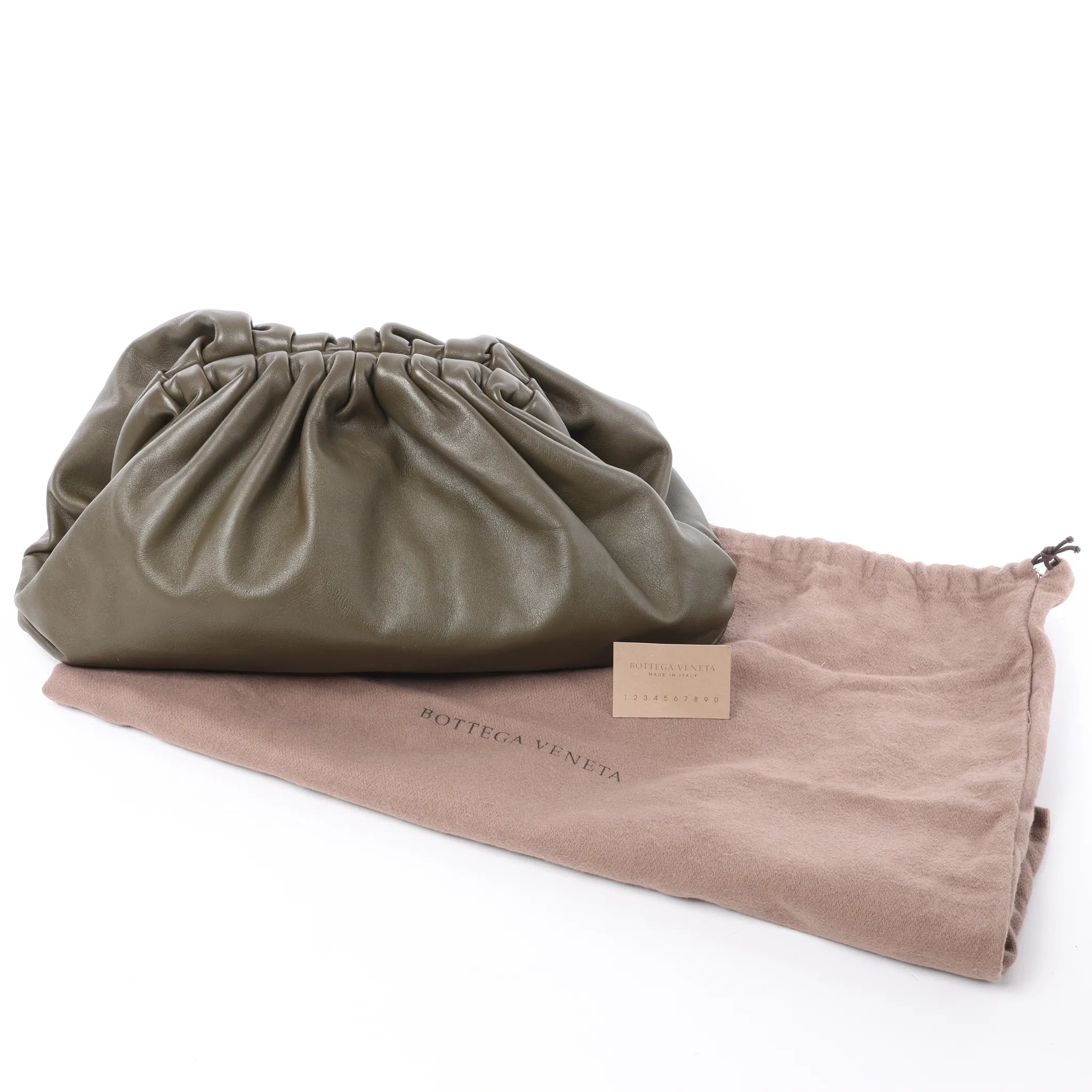 Bottega Veneta The Pouch Oversize Leather Clutch Bag in Green
