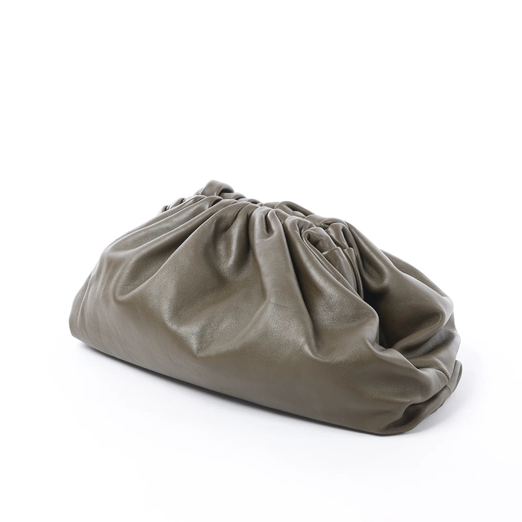 Bottega Veneta The Pouch Oversize Leather Clutch Bag in Green