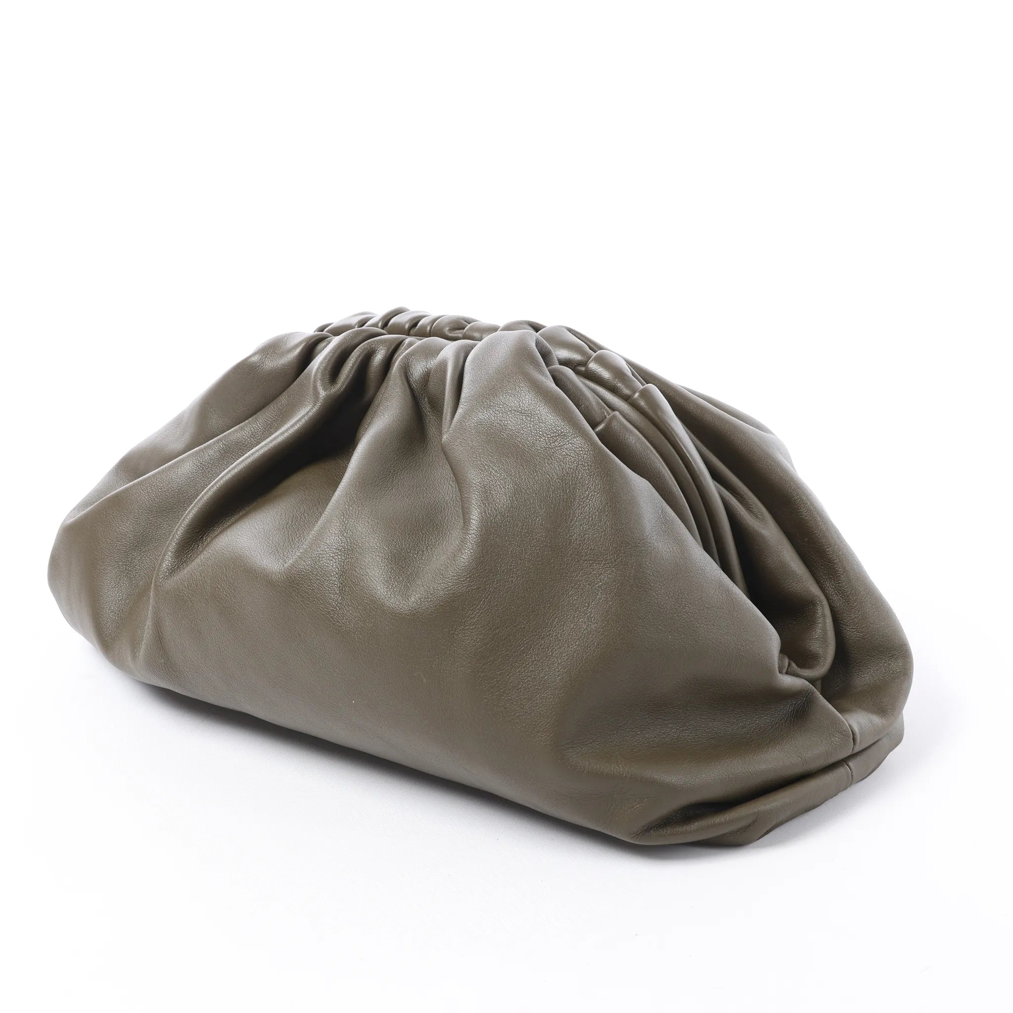 Bottega Veneta The Pouch Oversize Leather Clutch Bag in Green