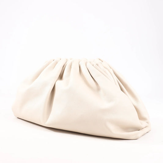 Bottega Veneta The Pouch Oversize Leather Clutch Bag in Beige