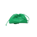 Bottega Veneta The Pouch Mini green leather bag with a softly gathered top and slim matching crossbody strap draped across the front.
