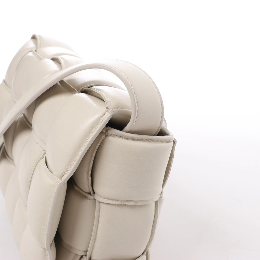 Bottega Veneta Padded Cassette Maxi Intrecciato Leather Crossbody Bag in White