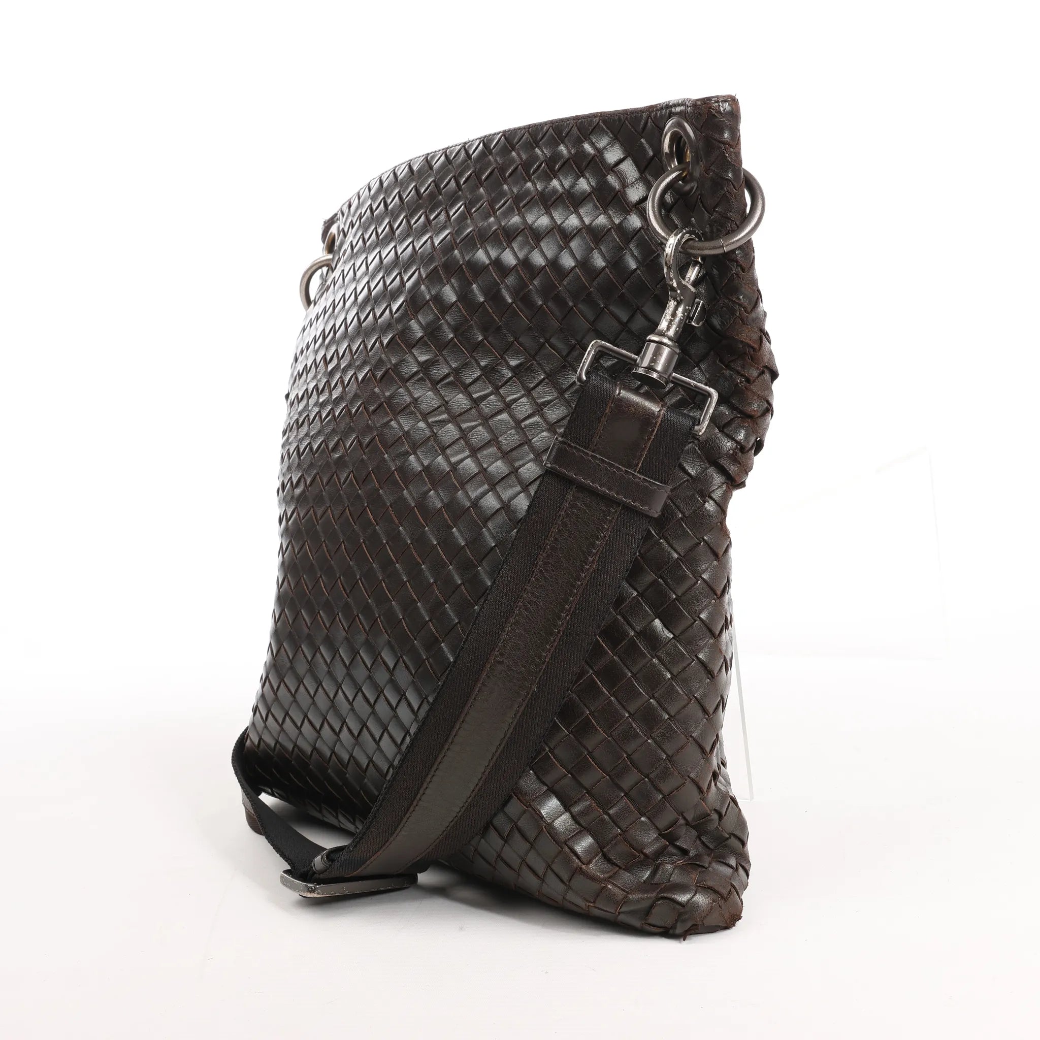 Bottega Veneta VN Intrecciato Crossbody Messenger Bag in Brown