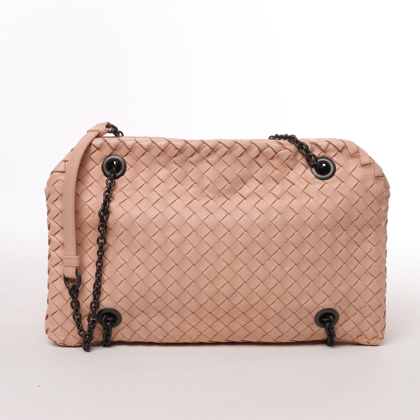 Bottega Veneta Sac à bandoulière en cuir Intrecciato avec chaîne en rose poudré