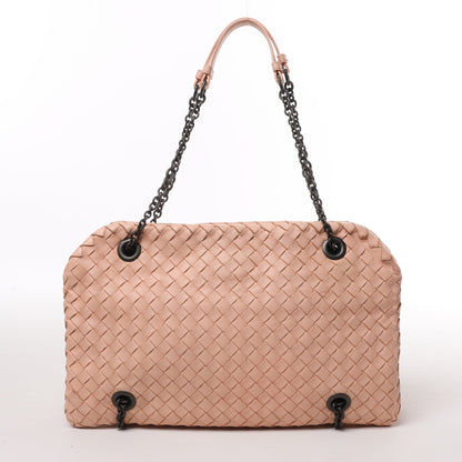 Bottega Veneta Sac à bandoulière en cuir Intrecciato avec chaîne en rose poudré