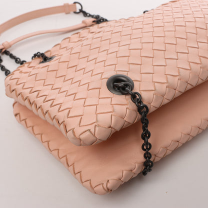 Bottega Veneta Intrecciato Leather Chain Shoulder Bag in Powder Pink