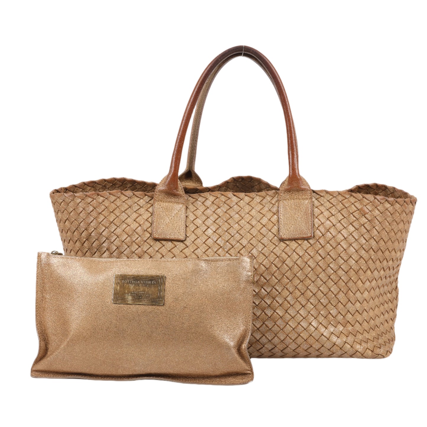 Bottega Veneta Intrecciato Cabat MM Leather Tote in Gold