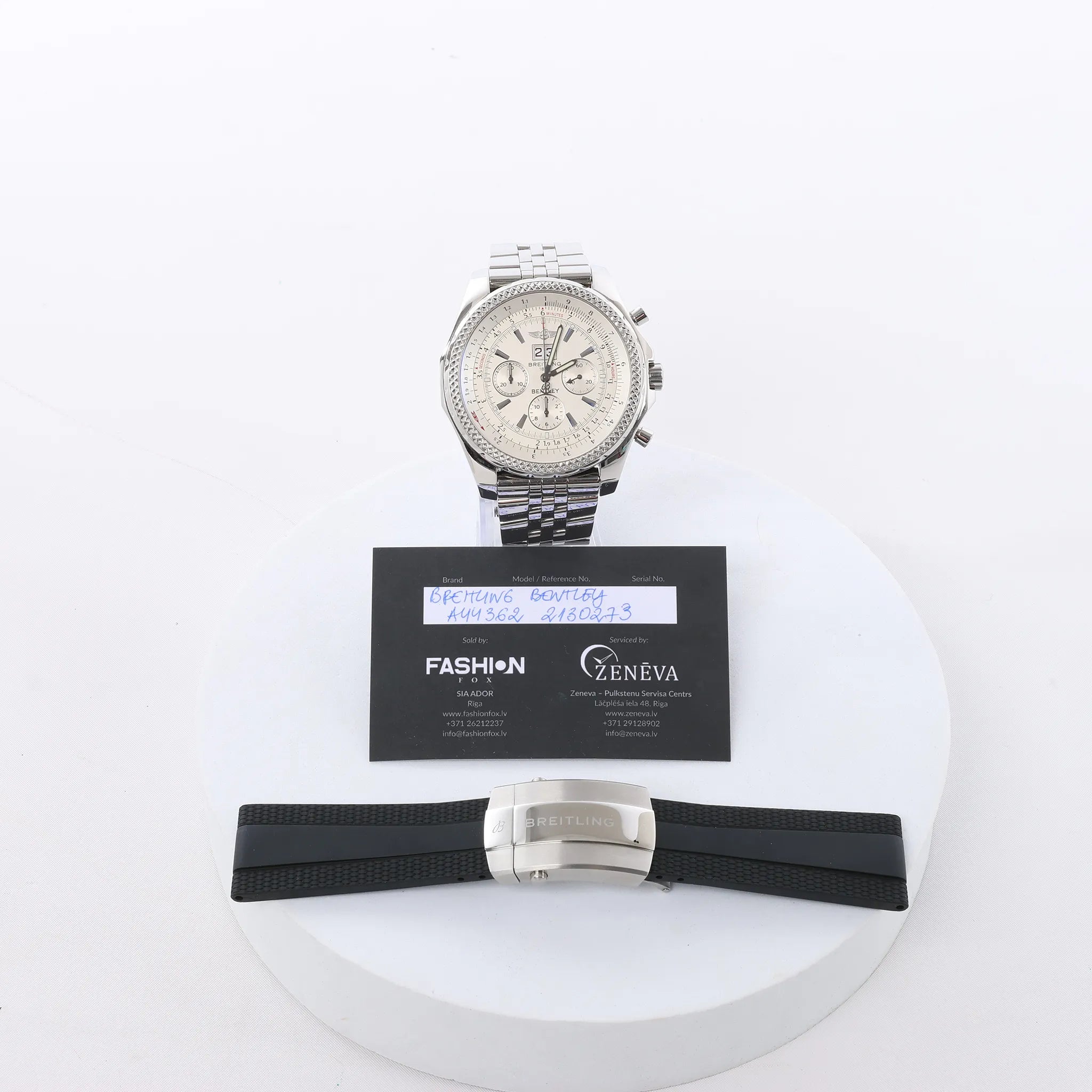Breitling Bentley A44362 2130273 SS & Rubber AT Watch with Beige Dial