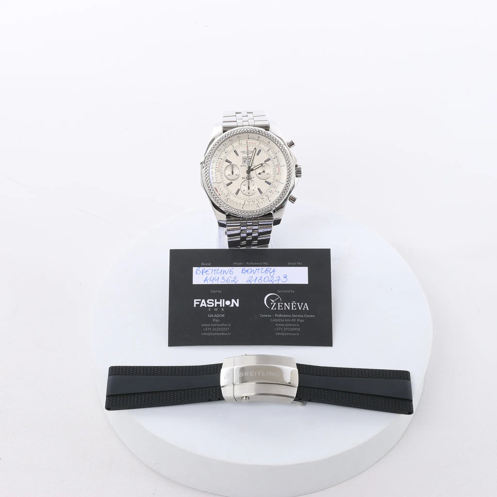 Breitling Bentley A44362 2130273 SS & Rubber AT Watch with Beige Dial